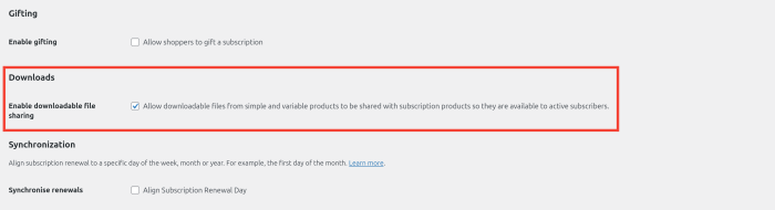 Enable Downloadable File Sharing Setting
