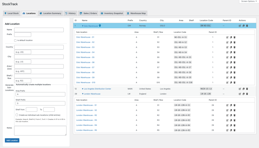 StockTrack - create locations