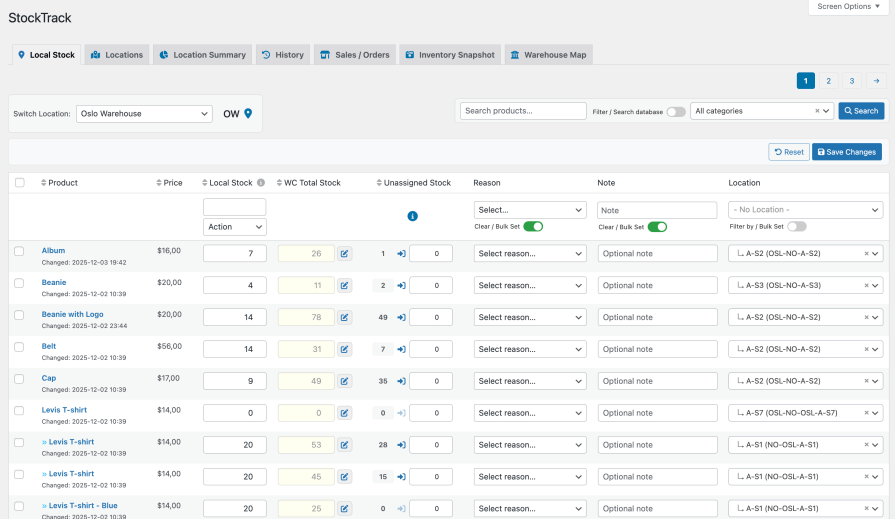 StockTrack - locations