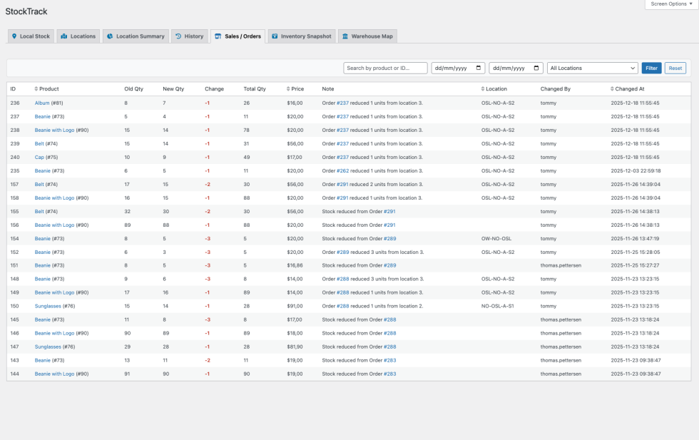 StockTrack - order and sales history