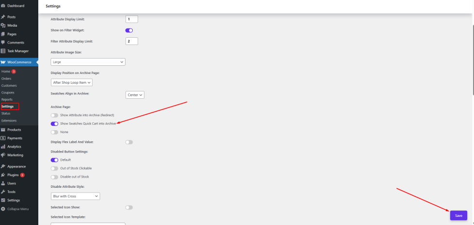 Archive Page Quick Cart admin