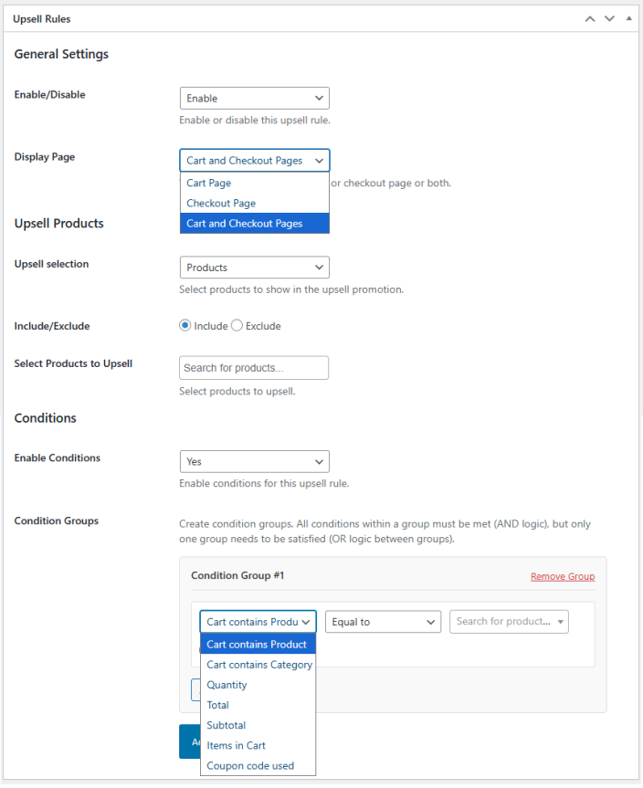 Cart Checkout and Upsell Rules