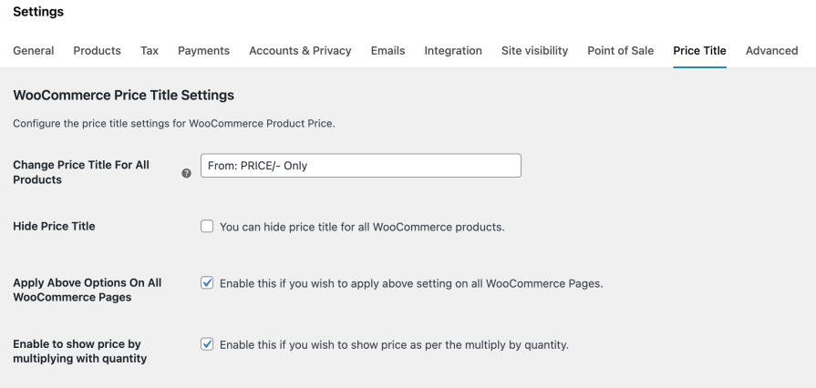 Change Price Title for WooCommerce - Global Settings