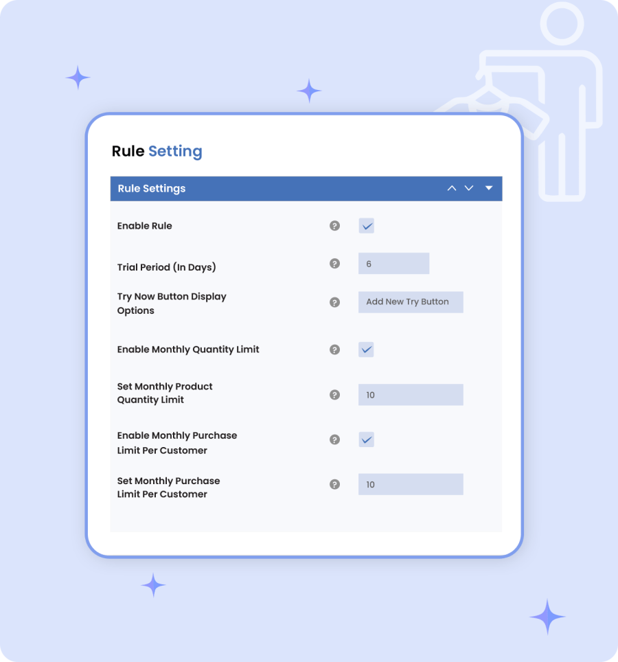 Set a custom trial and purchase limits