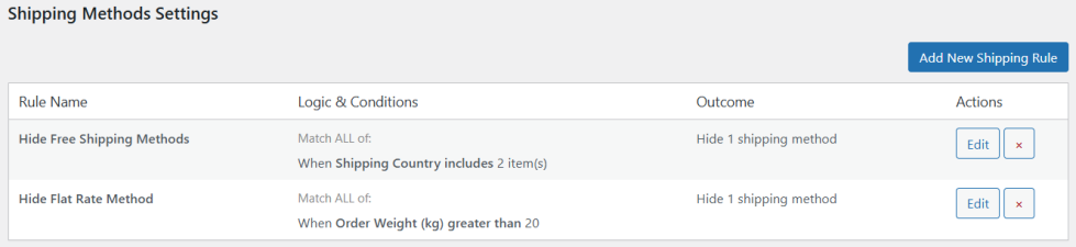 Flexible Rule Management - Shipping Methods