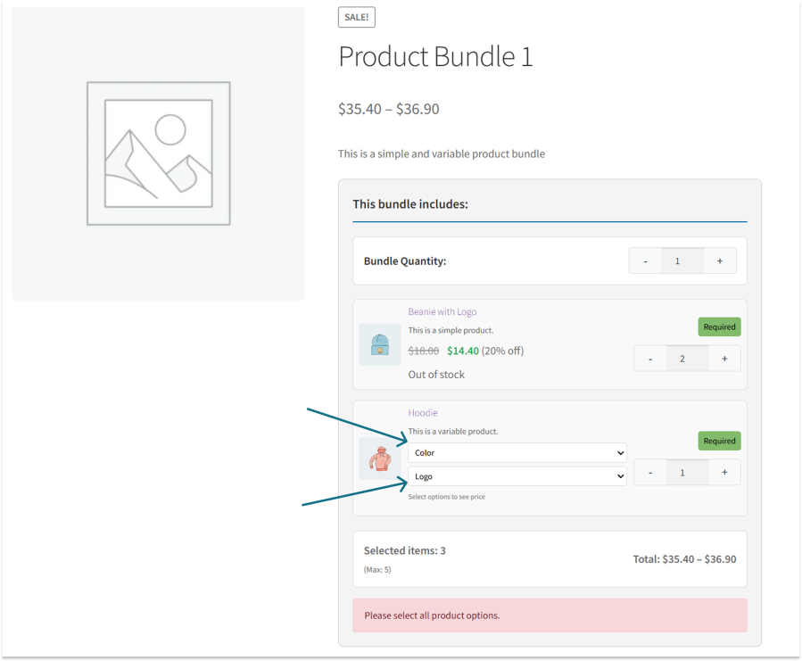 Variable products product bundles woocommerce
