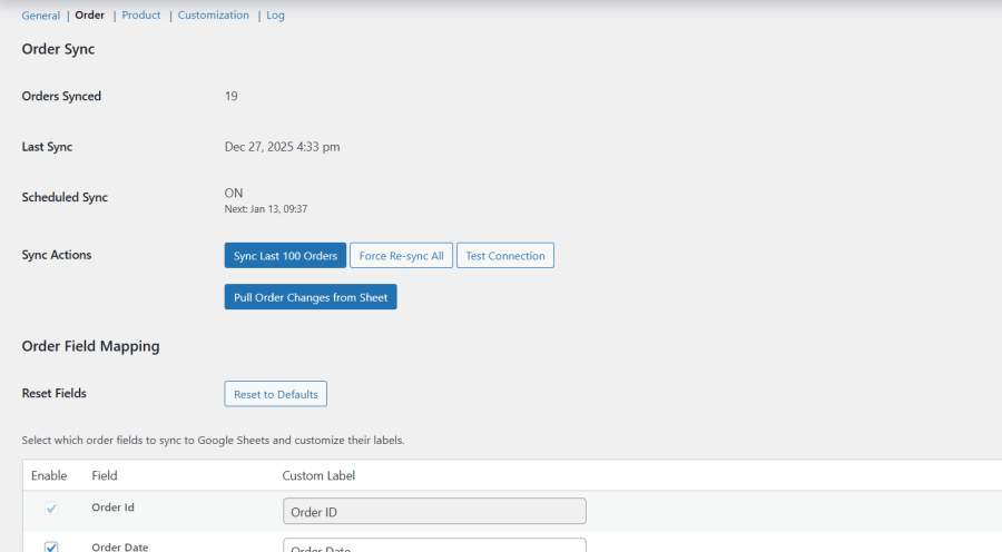 Order Sync WooCommerce Google Sheet 1