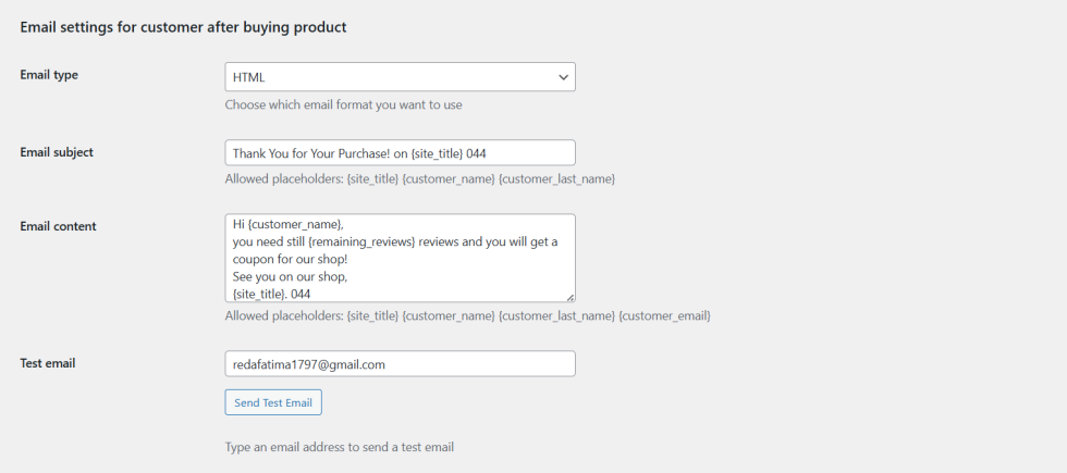 Email Settings for Customer After Buying Product