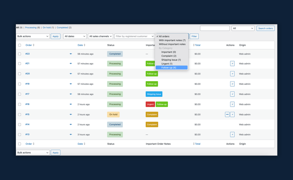 Important Order Notes: Orders List – Column & Filter