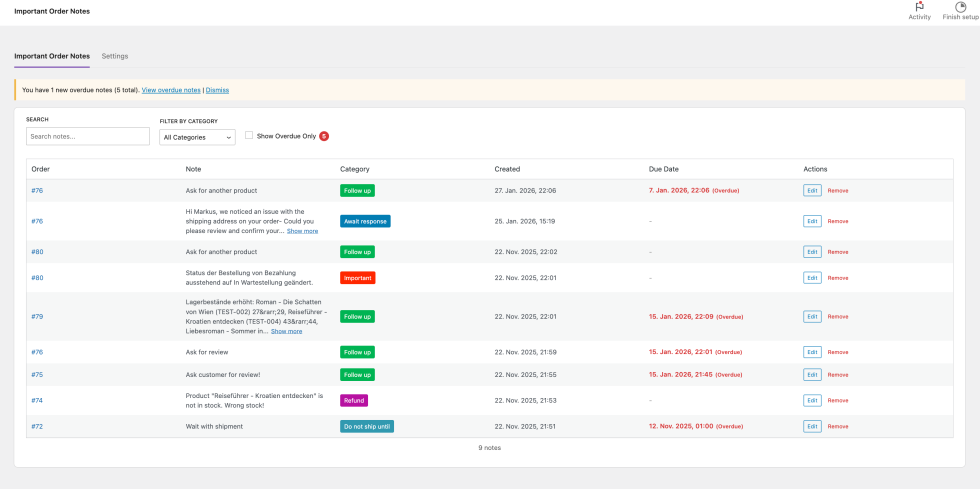 Important Order Notes