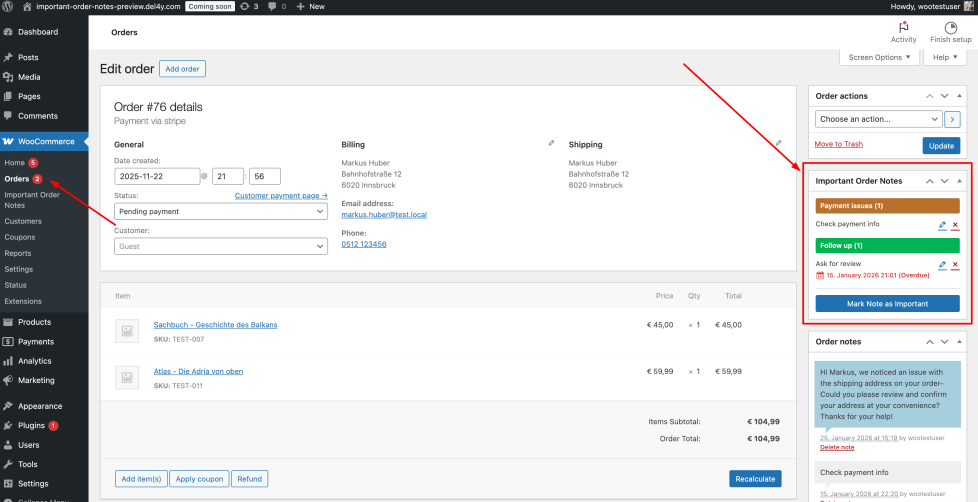 Important Order Notes