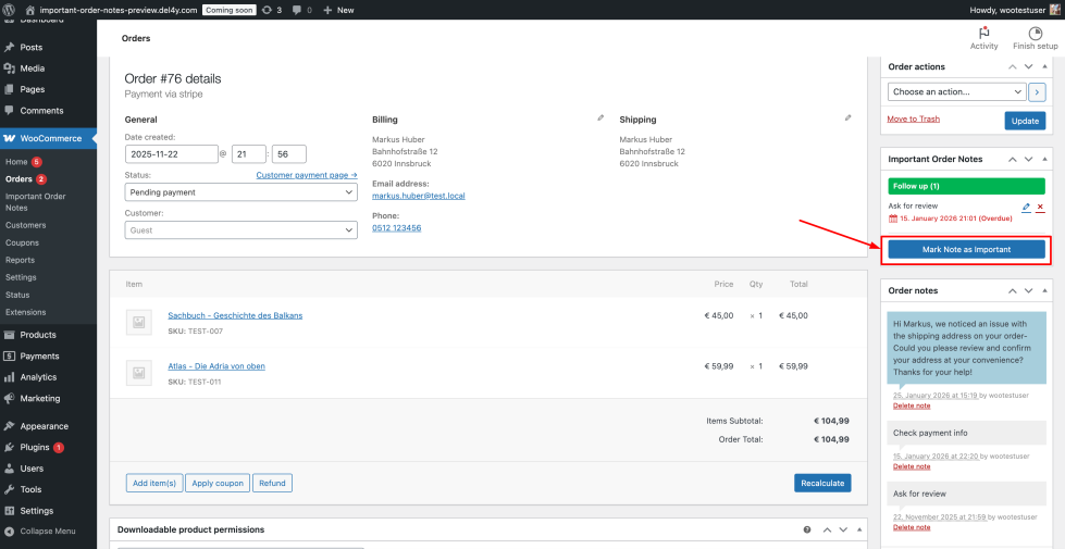 Important Order Notes
