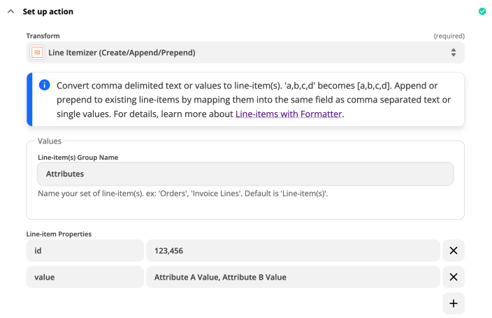 Line Itemizer Action Set Up