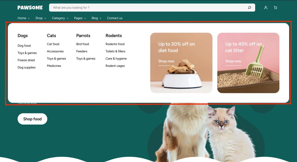 Pages Megamenu Output