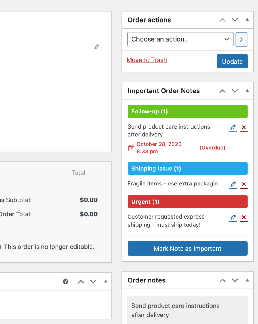 Important Order Notes