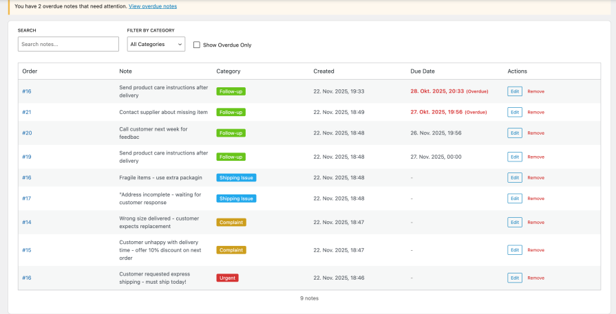 Important Order Notes