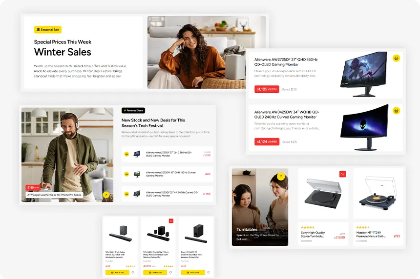 Pattern library showing ready-made sections for online stores