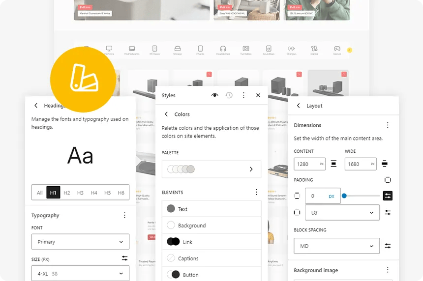 Global styles interface showing consistent branding options