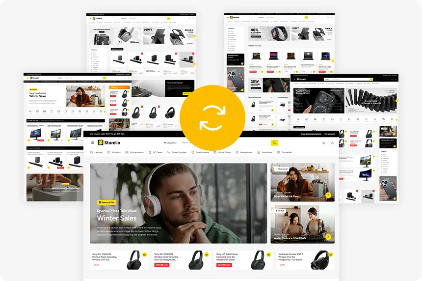 Template swap interface showing instant design changes