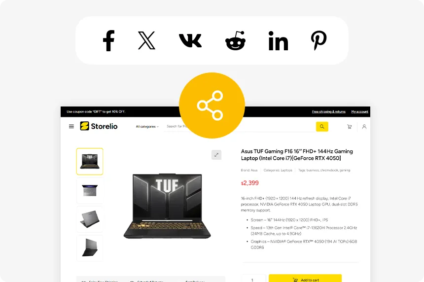 Social media sharing features for online stores