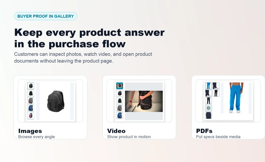 Ultimate Product Gallery showing images, video, and PDFs inside one WooCommerce product gallery.