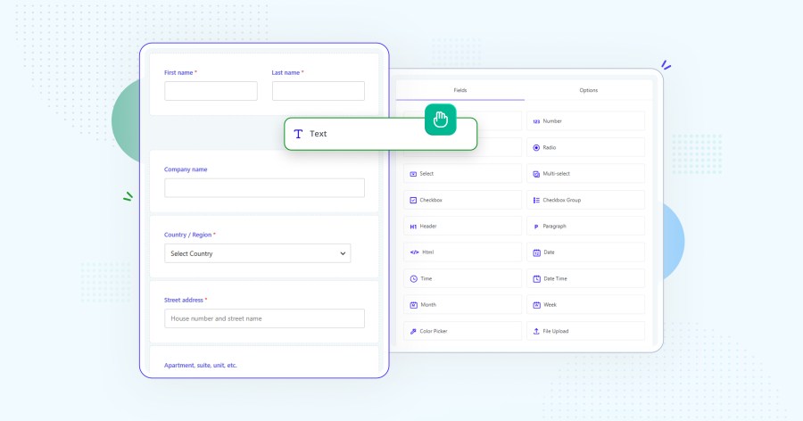Drag-and-drop checkout form builder for arranging and grouping fields