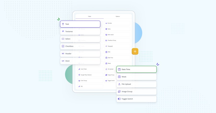 List of 24+ custom checkout field types available in the field editor