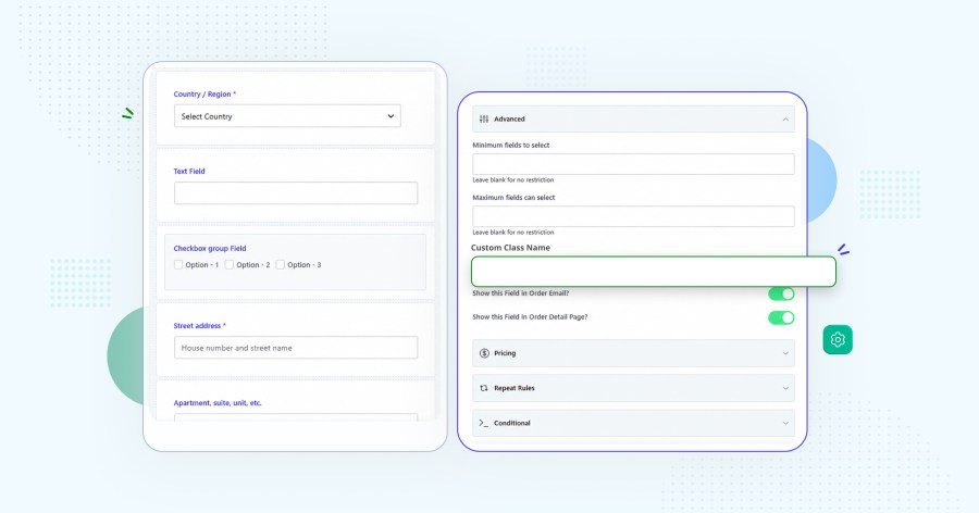 Layout and styling options with half-width, full-width, and custom CSS class settings