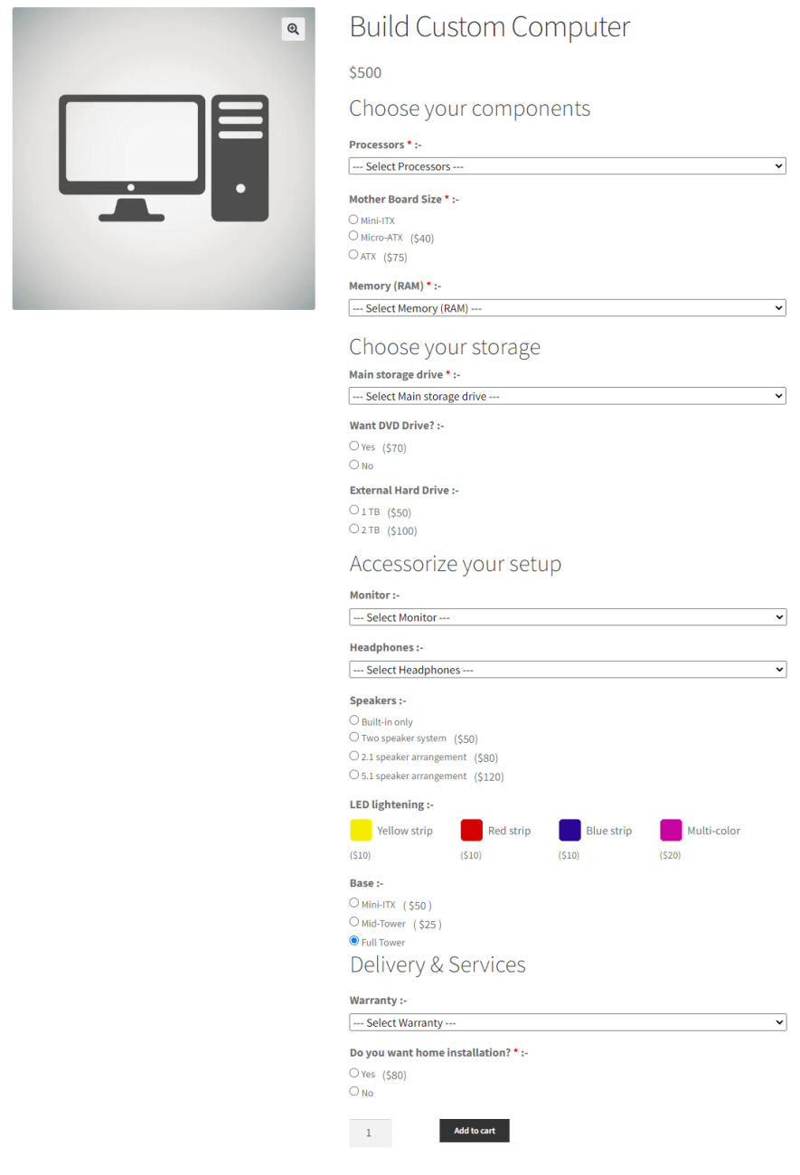 Add Extra Product Options