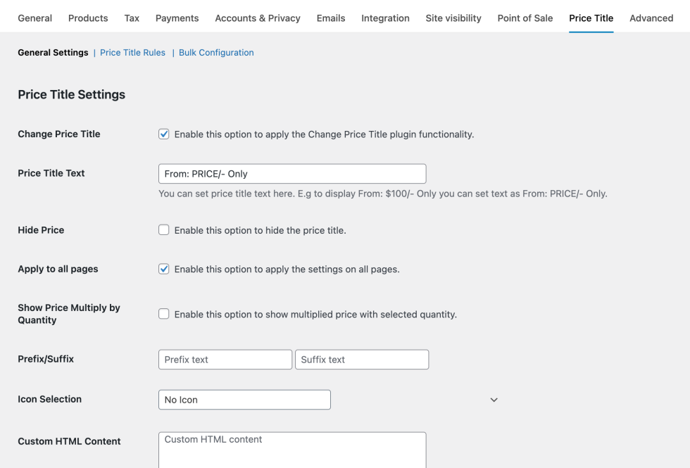 Change Price Title Pro for WooCommerce - General Settings 1