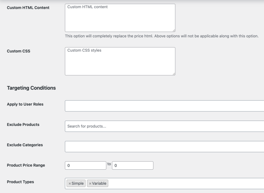Change Price Title Pro for WooCommerce - General Settings 2