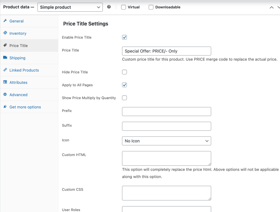 Change Price Title Pro for WooCommerce - Product level settings