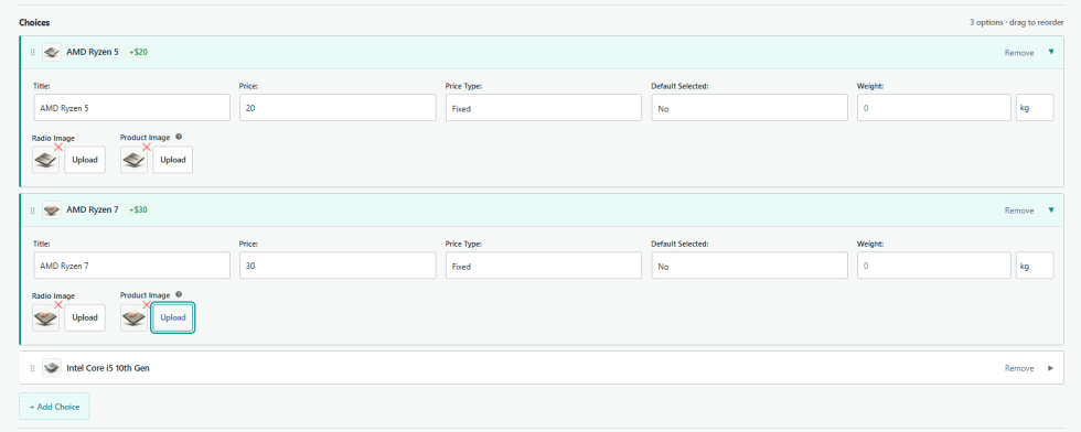 Checkbox image radio buttons option