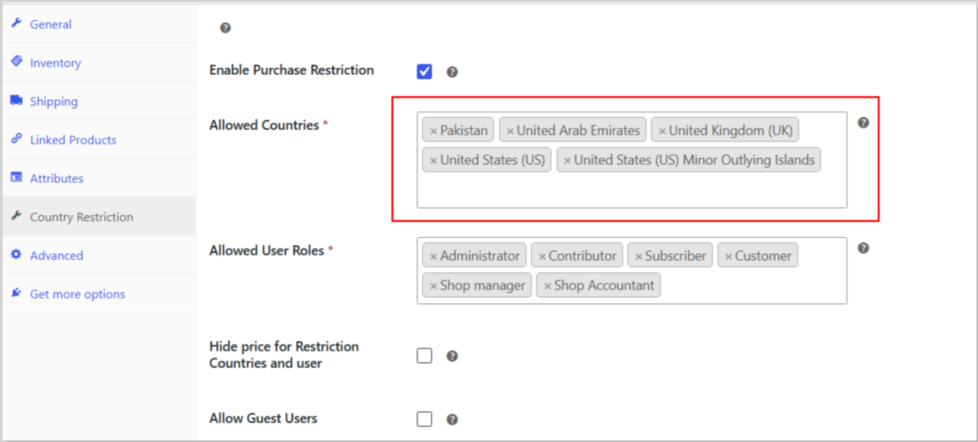 Choose one or more countries where a product is available. Visitors outside those countries can’t purchase it — blocked automatically, no manual review needed.
