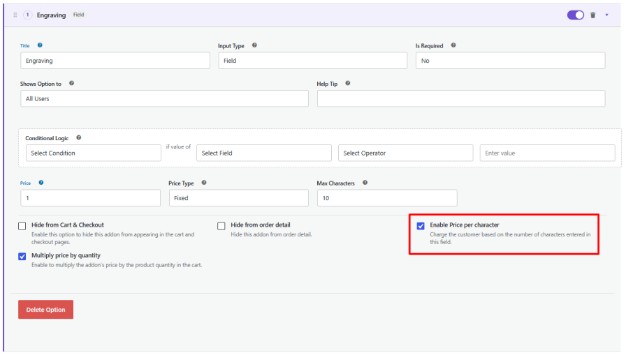 Enable Price Per Character for Text