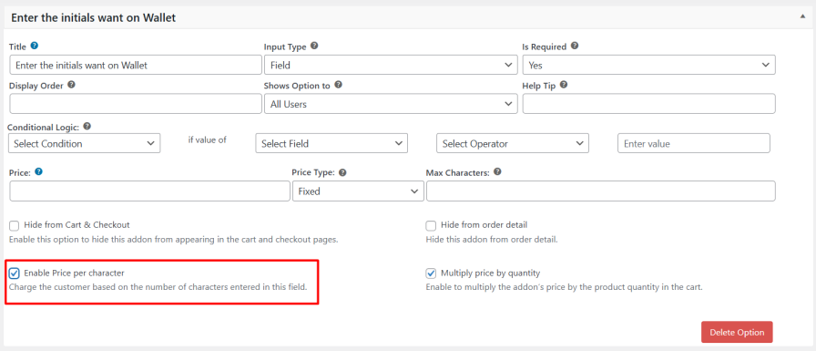 Enable Price Per Character for Text