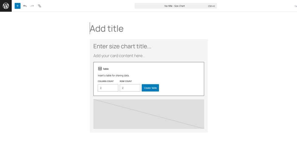 Gutenberg Size chart editor
