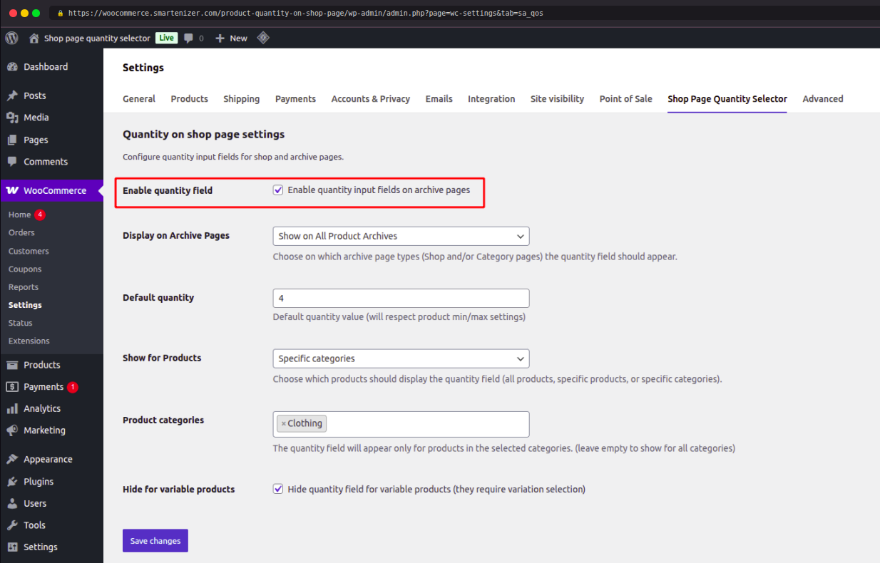 Shop Page Quantity Selector Documentation - WooCommerce