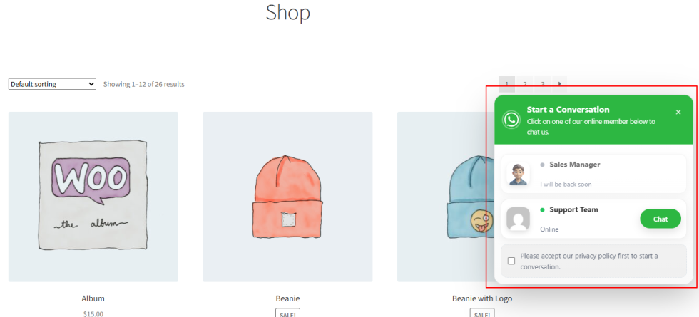 whatsapp chat popup from the widget