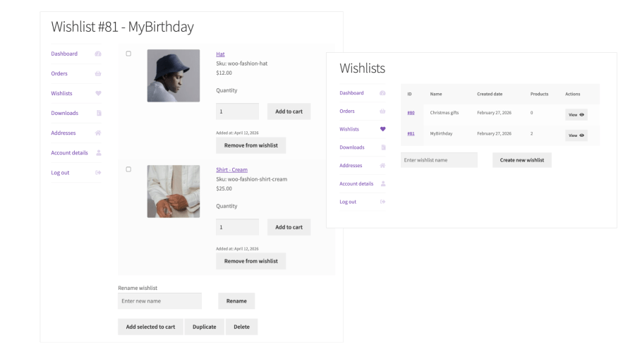 Full Wishlist Control from My Account