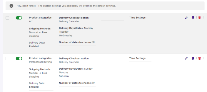 How would the custom delivery schedules in different combinations work? 2 How would the custom delivery schedules in different combinations work? - Tyche Softwares Documentation