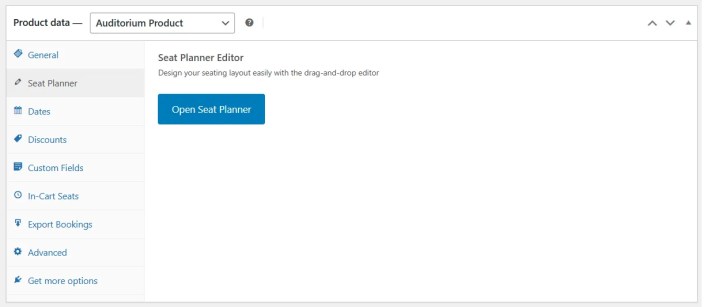 Product edit with Auditorium type and Seat Planner tab