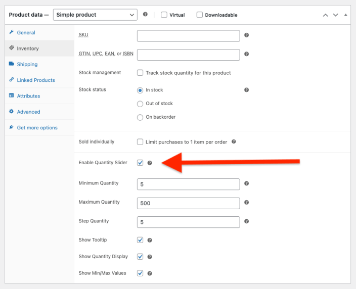 Quantity Slider checkbox