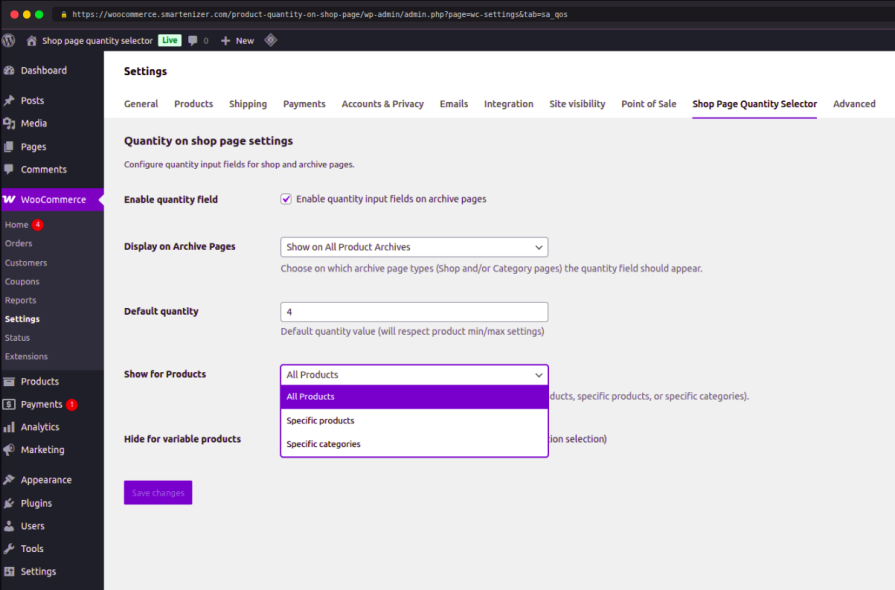 Target specific products or categories to show quantity field on WooCommerce shop page