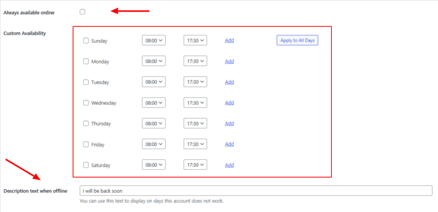 time availability for the agent