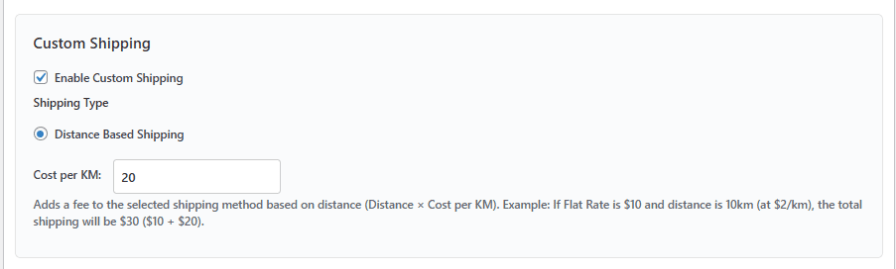 Custom Shipping Cost based on Distance