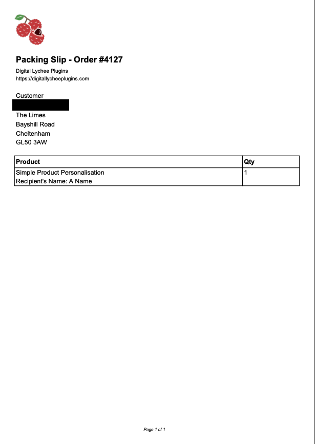 OrderFlow PDF Documents Plugin - Example Packing Slip PDF