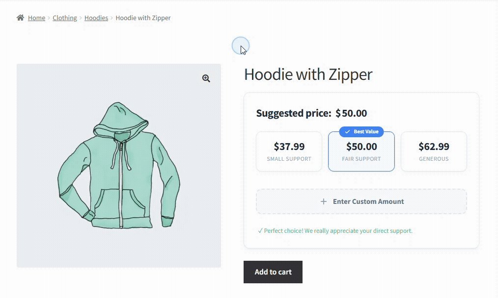 Quick Selection Buttons on Product Page