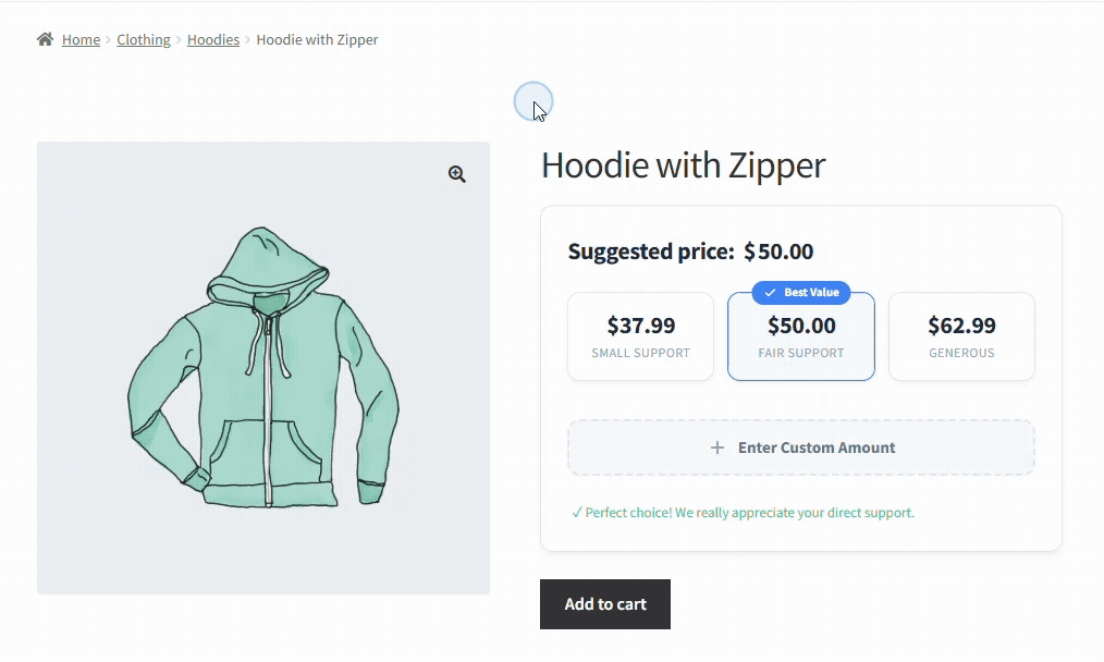 Quick Selection Buttons on Product Page