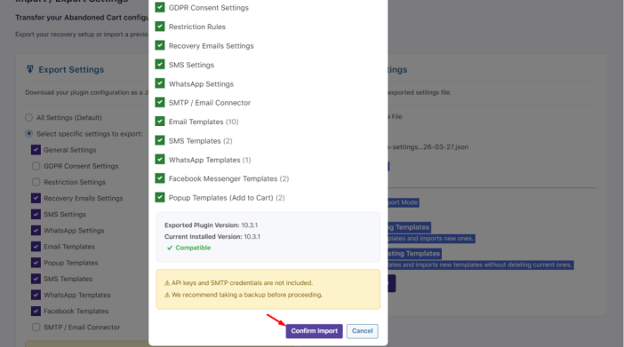 Export or Import Abandoned Cart Pro Settings
